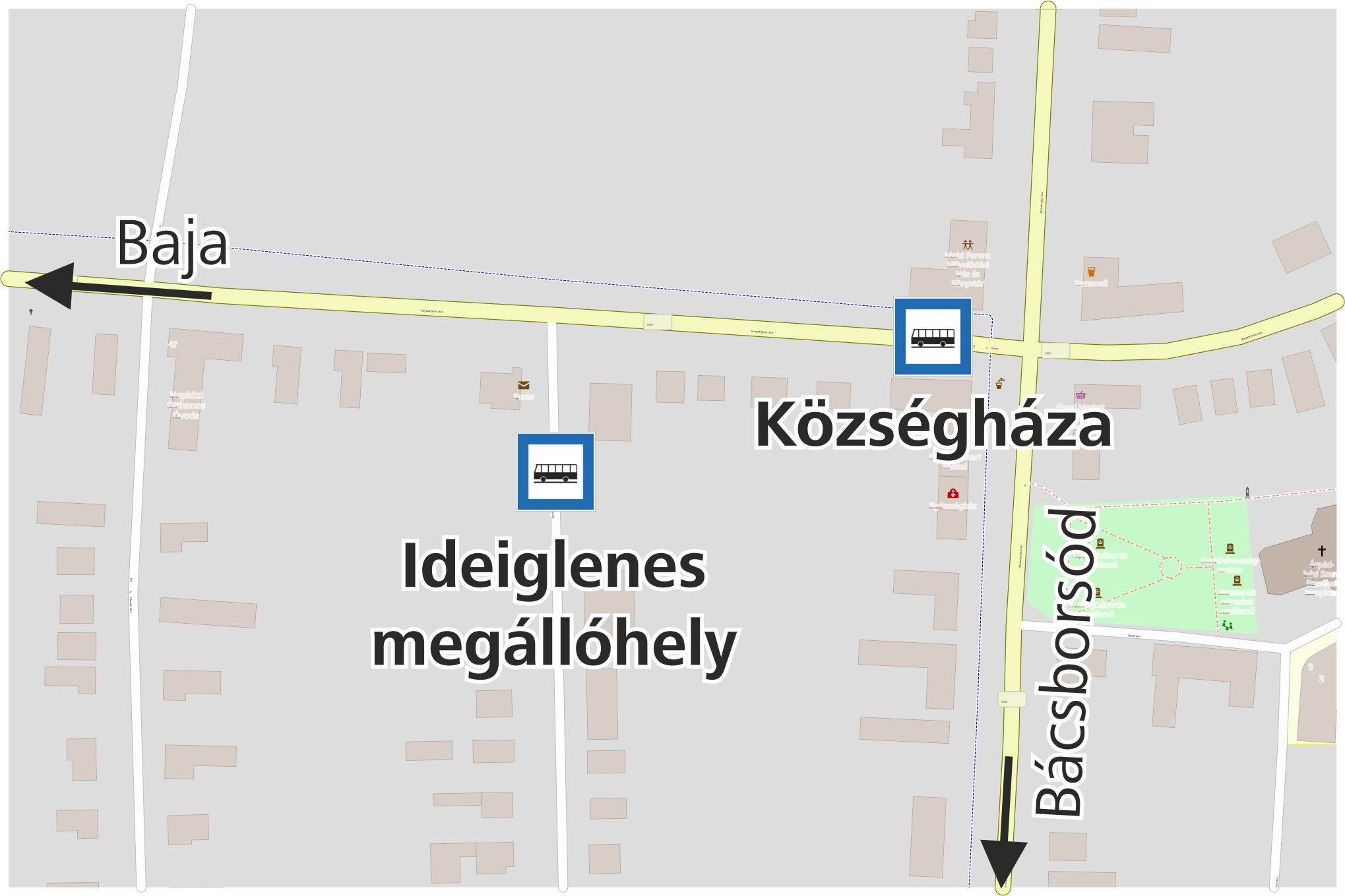 Ideiglenes megállóhely jelölése térképen.