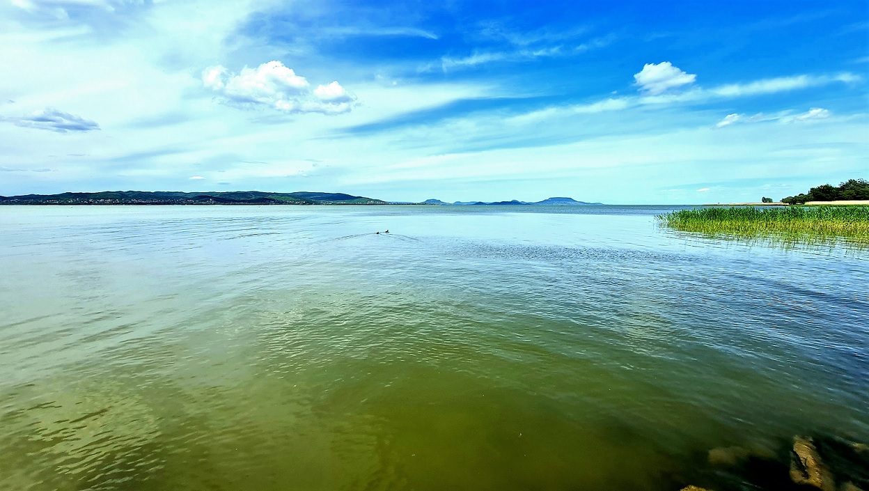 A képen egy közeli Balatonról készített kép látható.