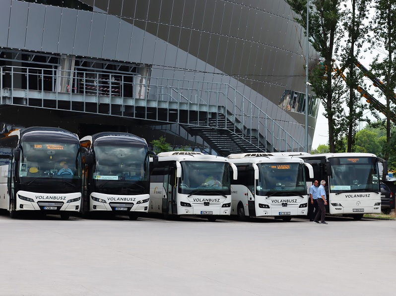 A képen a Népligetben felsorakozott autóbuszok láthatók.