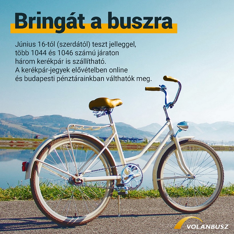 A képen egy „Bringát a buszra” plakát látható, a plakáton egy kerékpár szerepel.