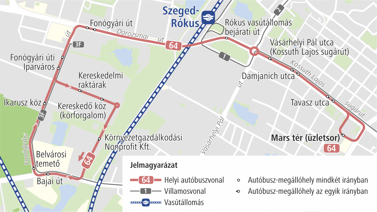 Szegedn változik a 64-es helyi autóbuszvonal menetrendje és útvonala.