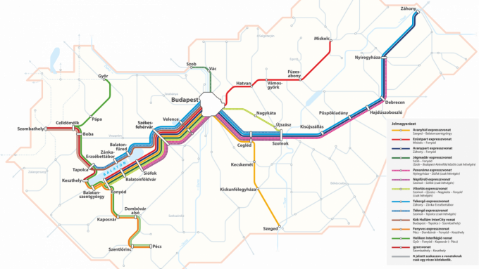 Ezen a képen a balatoni vonatok nyári menetrendi térképe látható