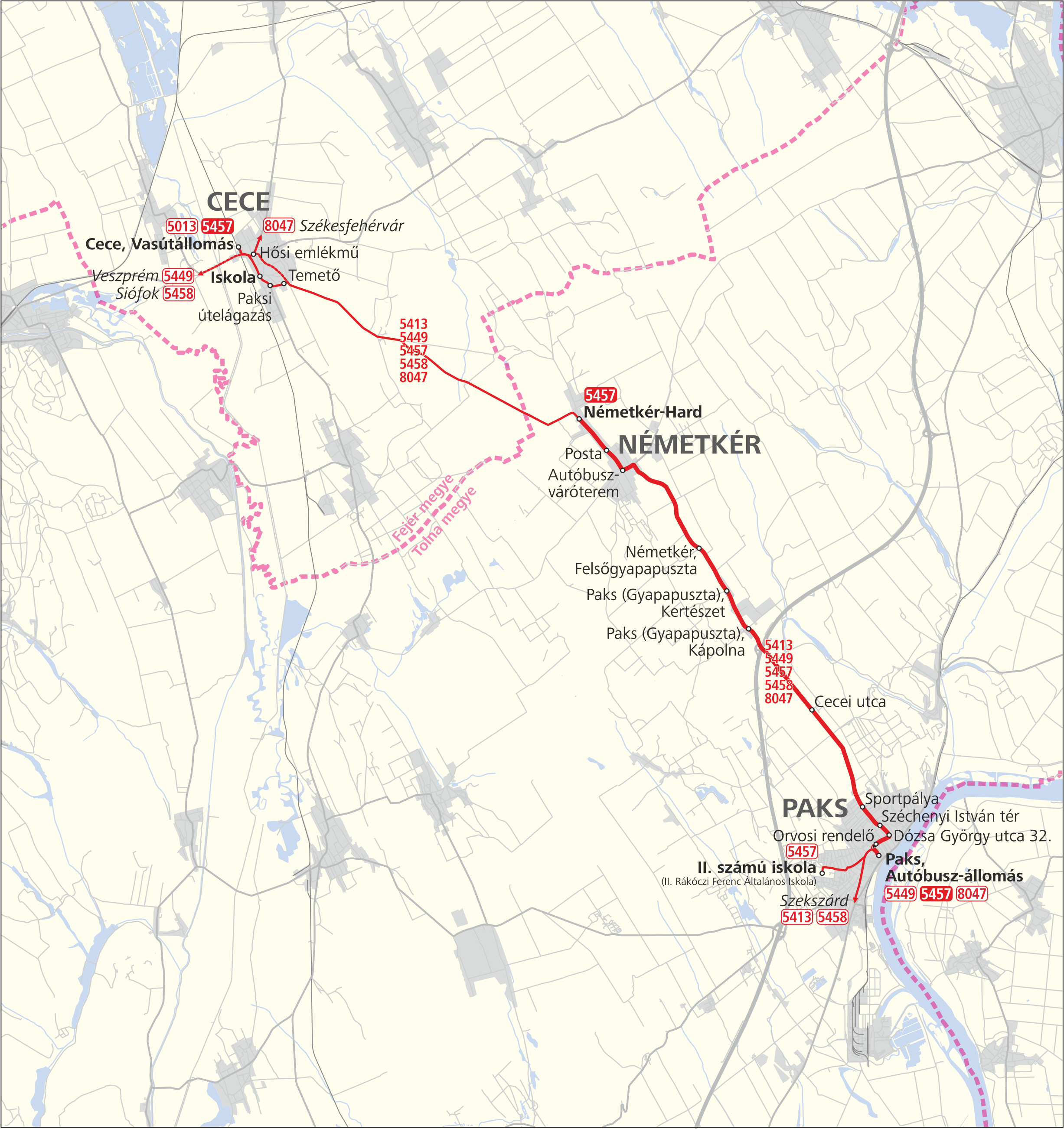 A térképen az új menetrend autóbusz útvonalai láthatók.