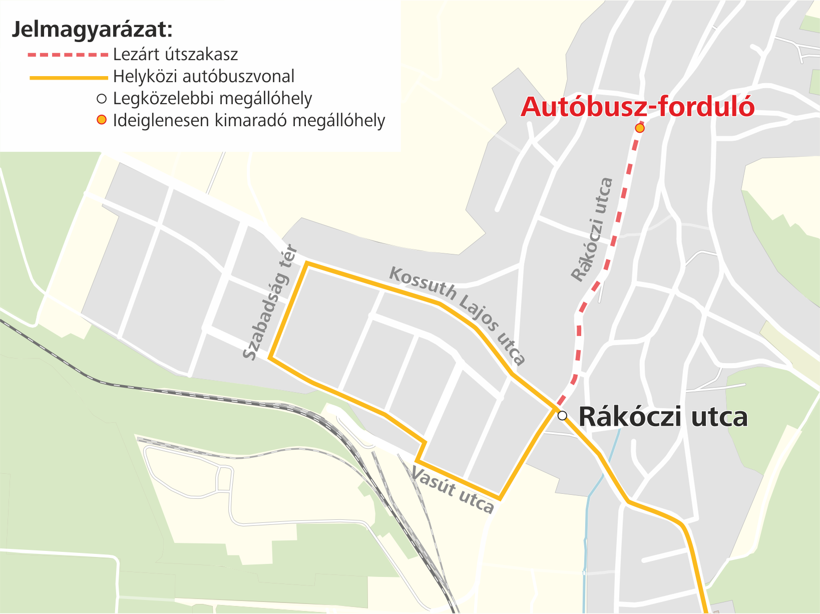 A képen a járatok terelt útvonala látható.