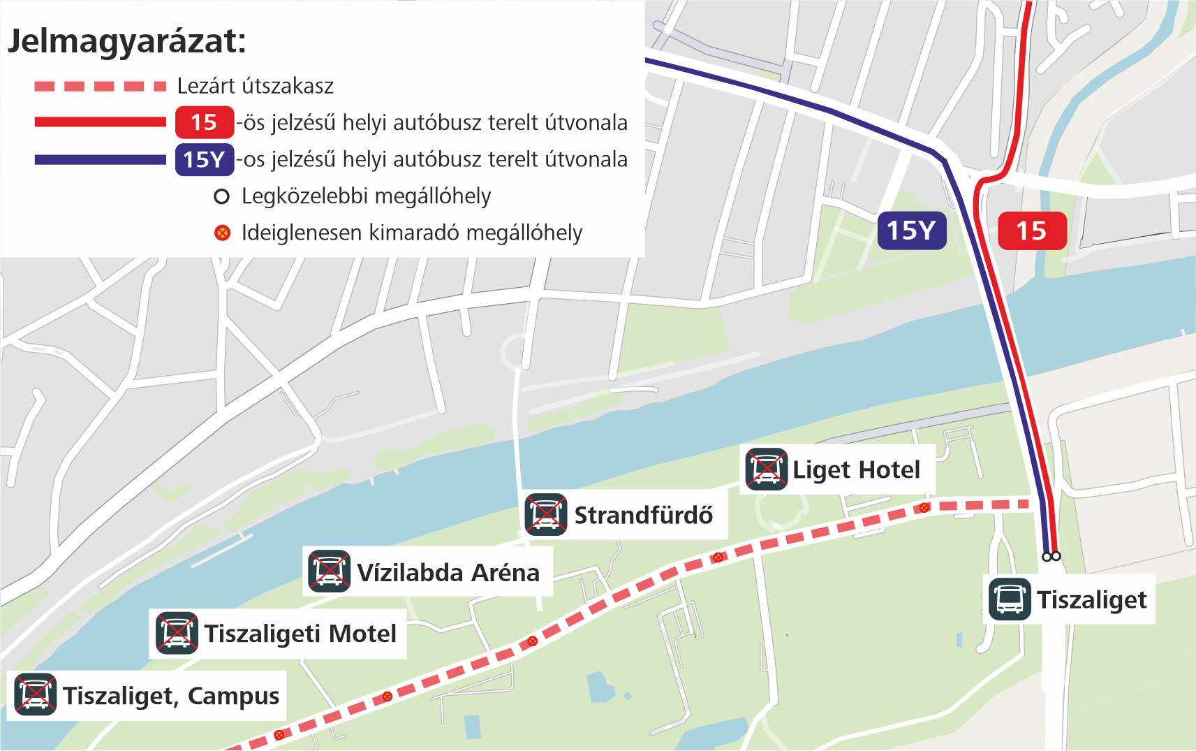 A képen a járatok terelt útvonala látható.