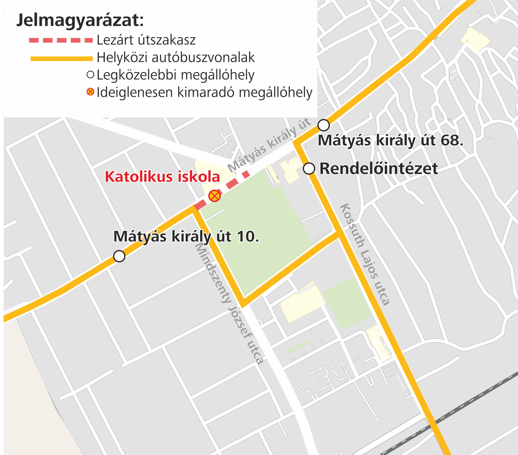 A képen a járatok terelt útvonala látható.