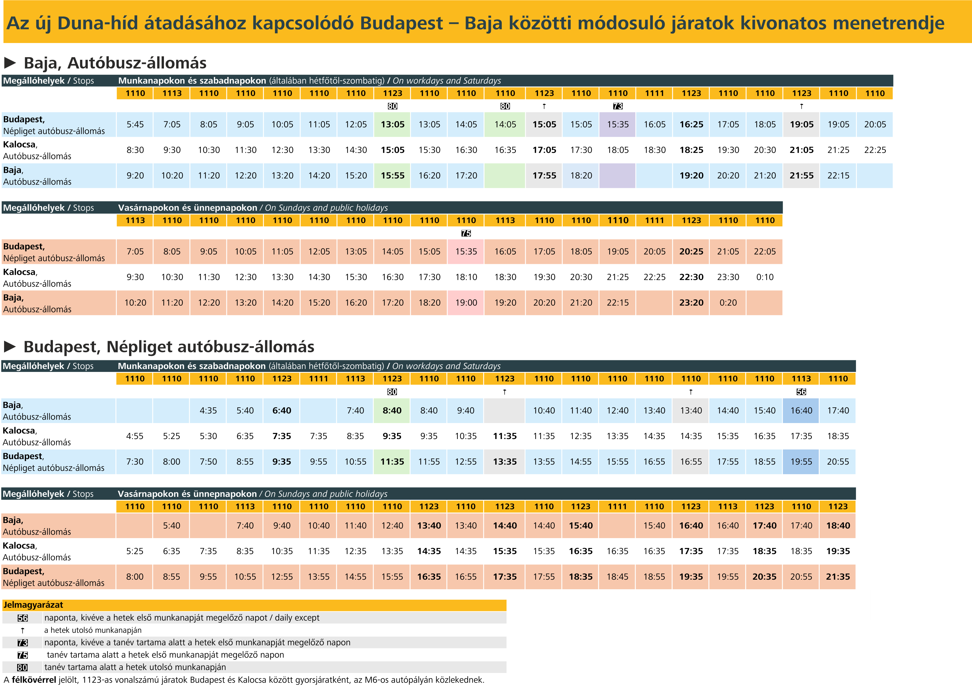 A Kalocsa-Paks között átadott új híd miatti országos járatok kivontos menetrendje