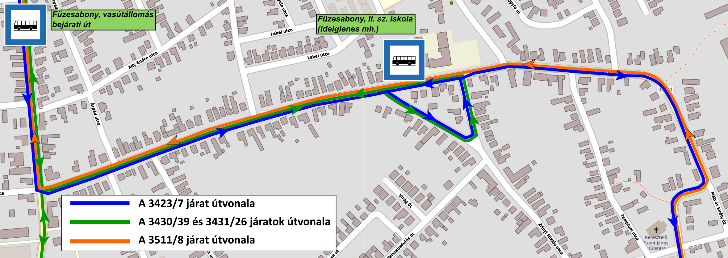 A térkép a terelés útvonalát ábrázolja.