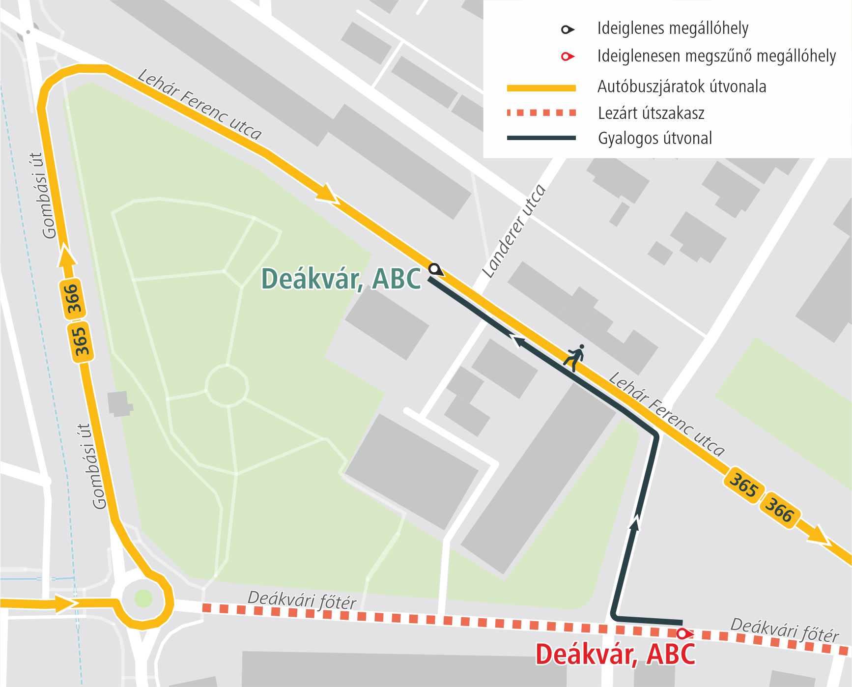 Vác, Deákvár, ABC megálló-áthelyezés térképe