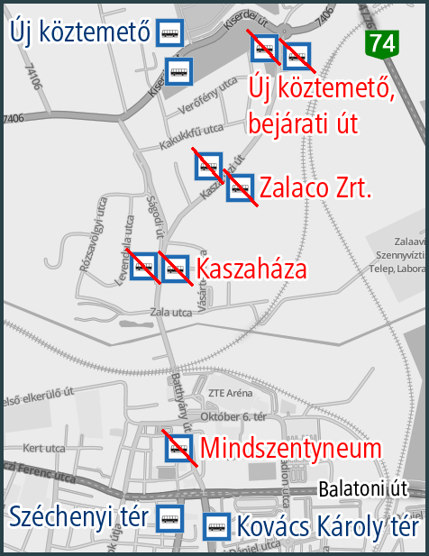 A képen a kimaradó megállóhelyek szerepelnek.
