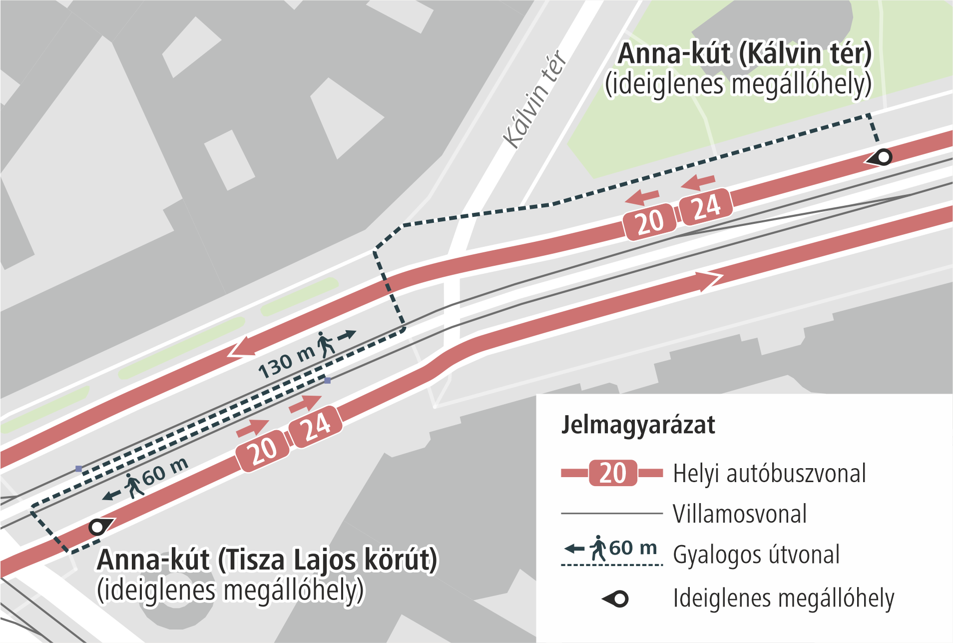 Vágányzár miatt Szegeden az Anna-kút (Tisza Lajos körút) megállóhelyet ideiglenesen áthelyezik.