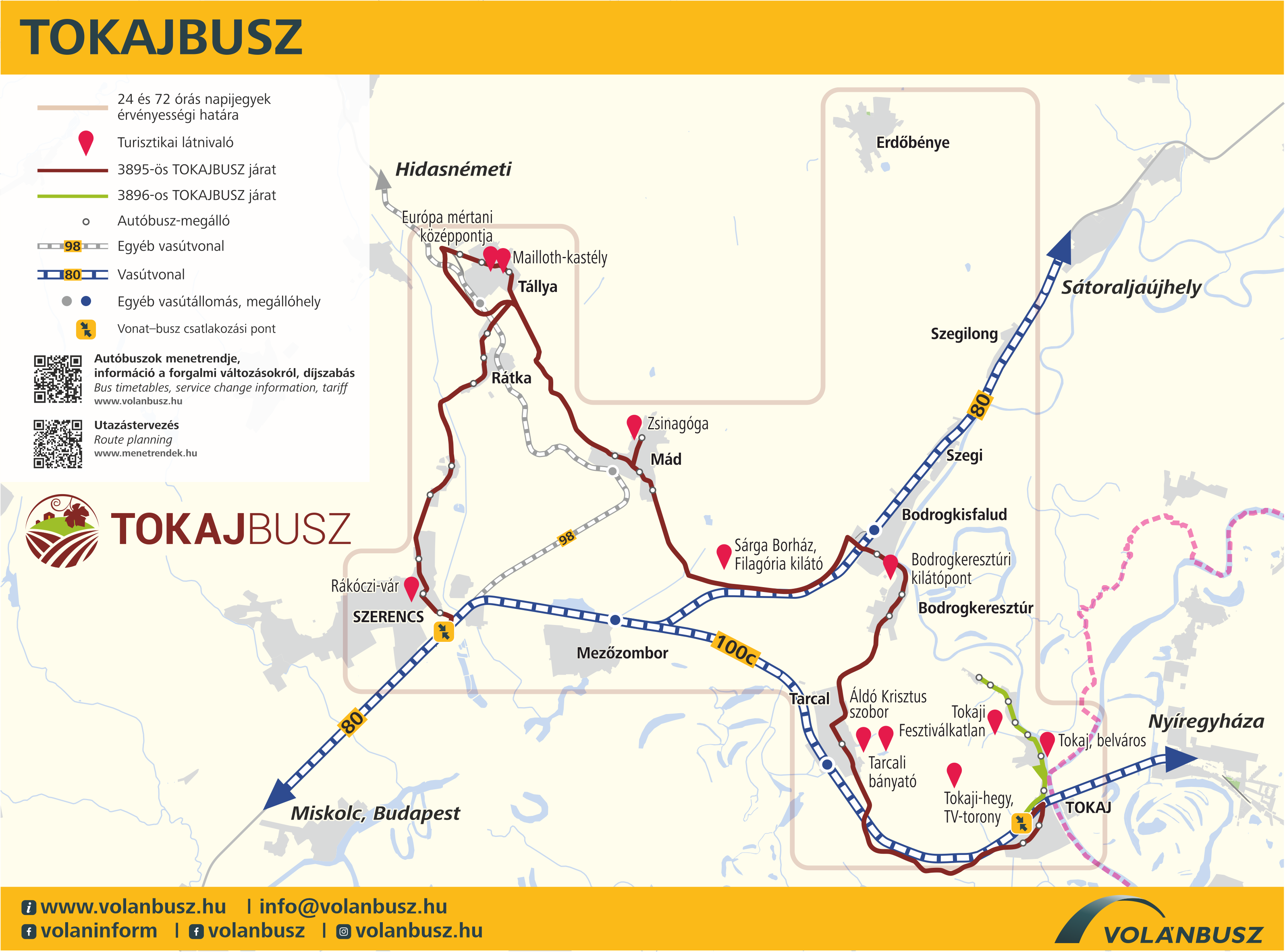 A Tokajbusz ideiglenes útvonala térképen.